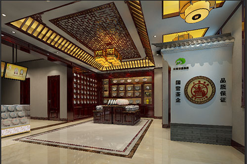 海东古朴典雅的中式茶叶店大堂设计效果图