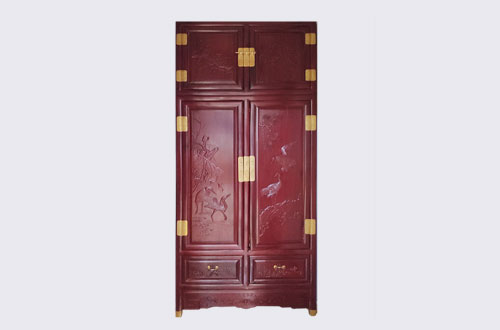 海东高端中式家居装修深红色纯实木衣柜